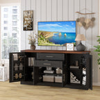 63" Farmhouse Barn Door Storage Cabinet with 2 Drawers & Door Rack