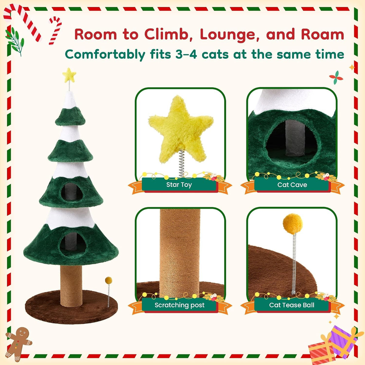 62" Cat Tree with Cozy Condo and Scratching Posts