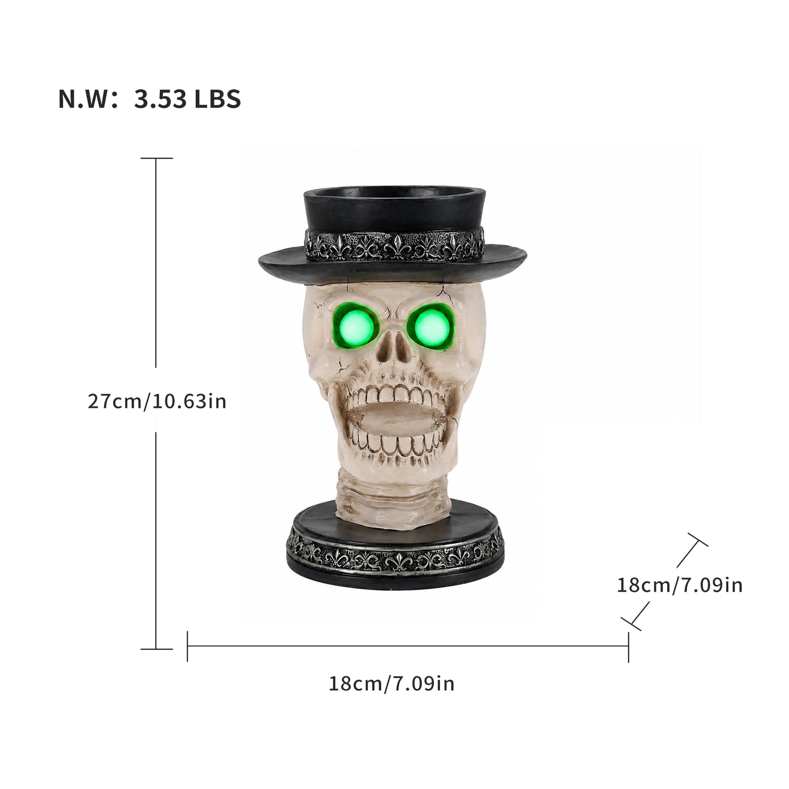 Halloween Skull Candle Holder with Glowing LED Lights