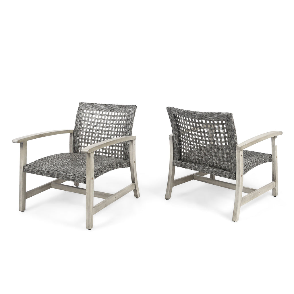 Hampton Wood + Wicker Club Chair Set of 2
