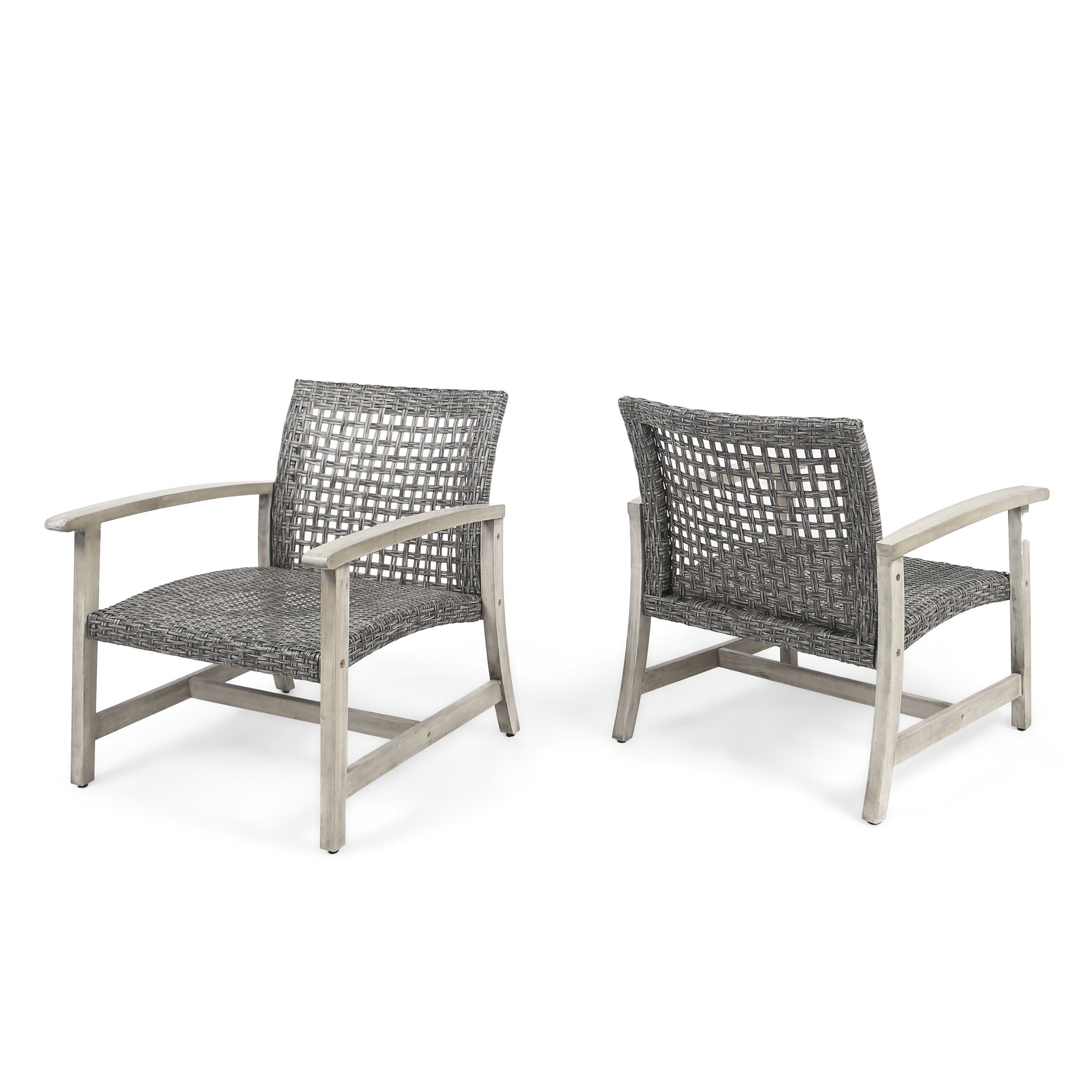 Hampton Wood + Wicker Club Chair Set of 2
