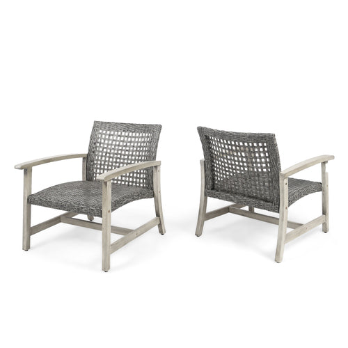 Hampton Wood + Wicker Club Chair Set of 2