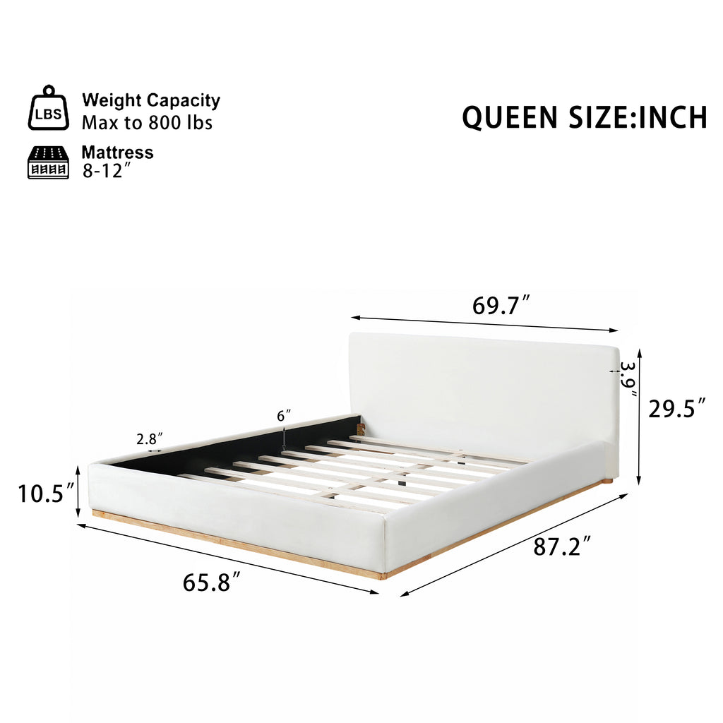 Elegant Upholstered Bed With Solid Wood Frame - Queen