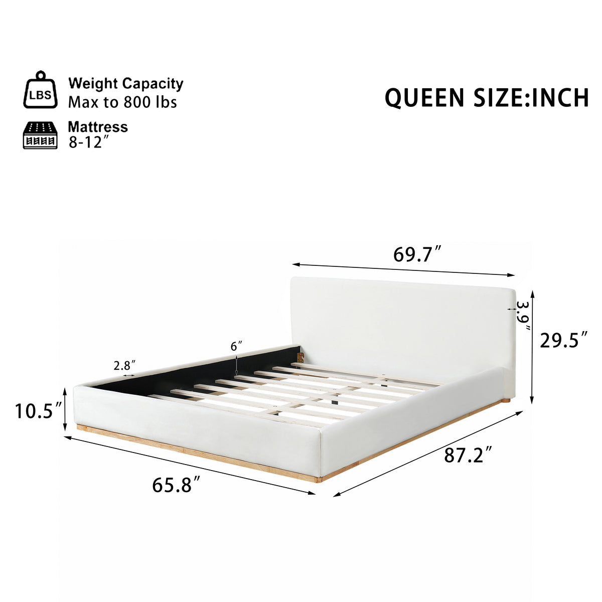 Elegant Upholstered Bed With Solid Wood Frame - Queen