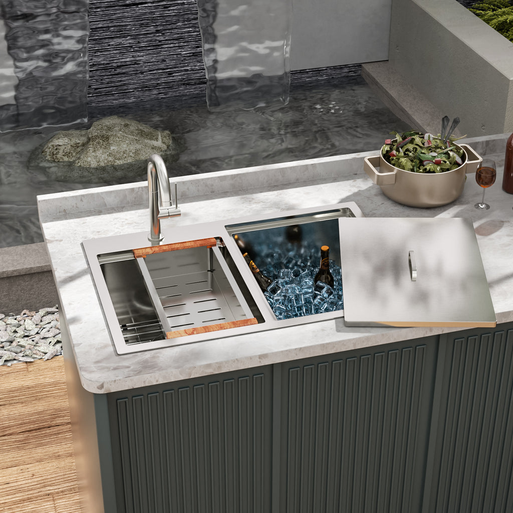 Outdoor Double Bowl Drop-In Stainless Steel Sink with Workstation
