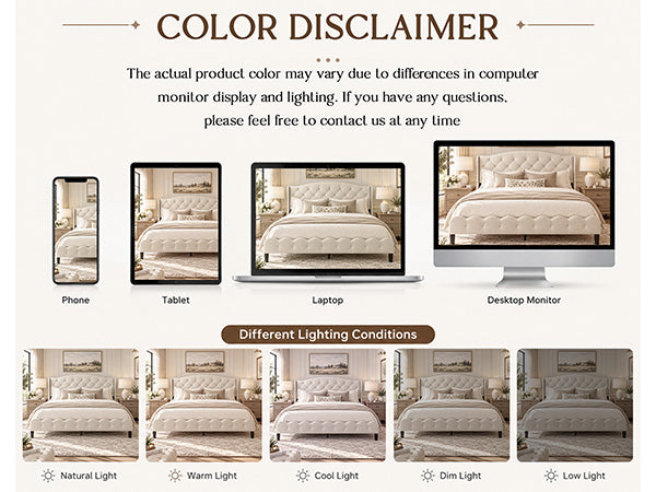 King Size Upholstered Platform Bed Frame with Velvet Tufted Headboard