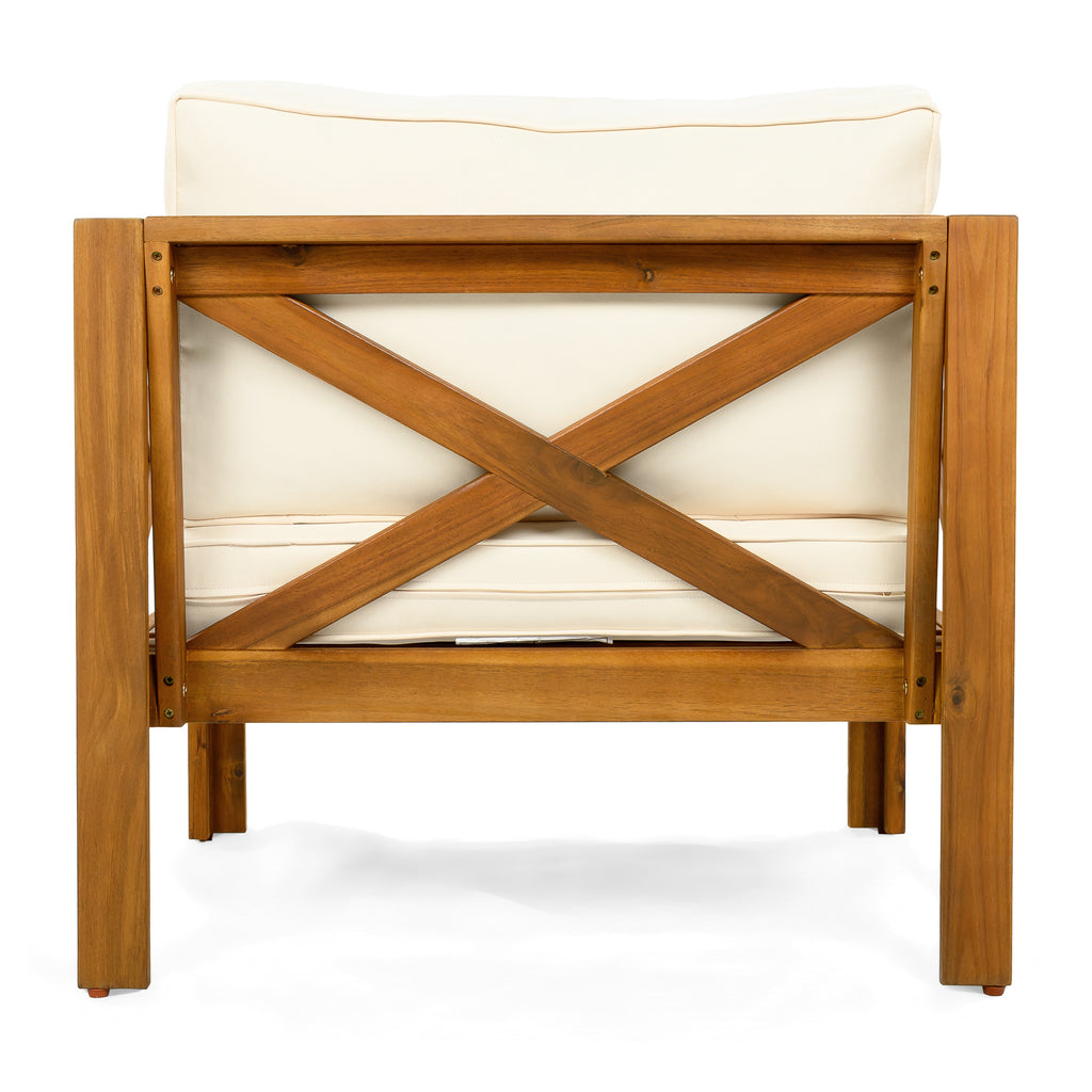Outdoor Acacia Wood Club Wooden Armchair with Cushions (Set of 4)