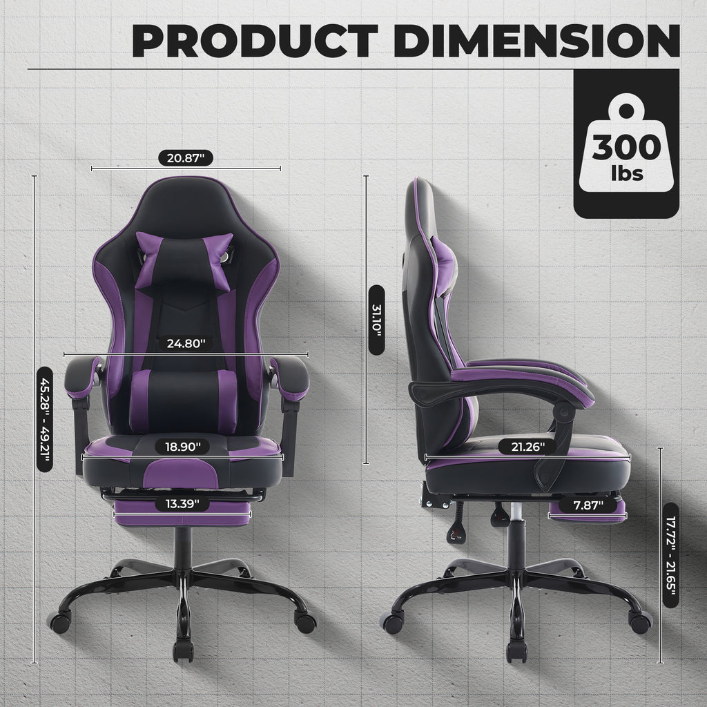 Gaming Chair with Footrest and Massage Lumbar Support