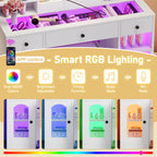 43.2" Vanity Desk with LED Mirror and RGB Light Cabinets