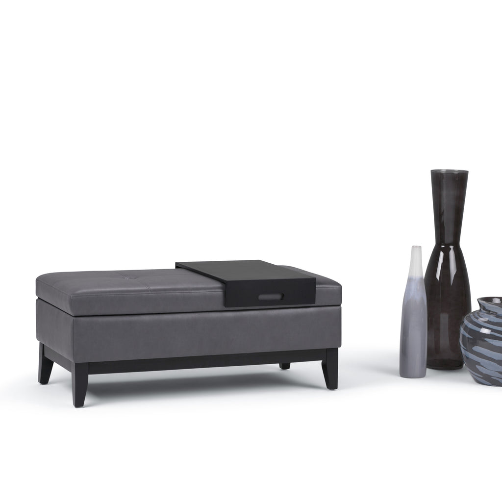 Oregon 42 Inch Wide Storage Ottoman Bench with Tray in Stone