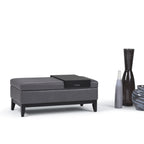 Oregon 42 Inch Wide Storage Ottoman Bench with Tray in Stone