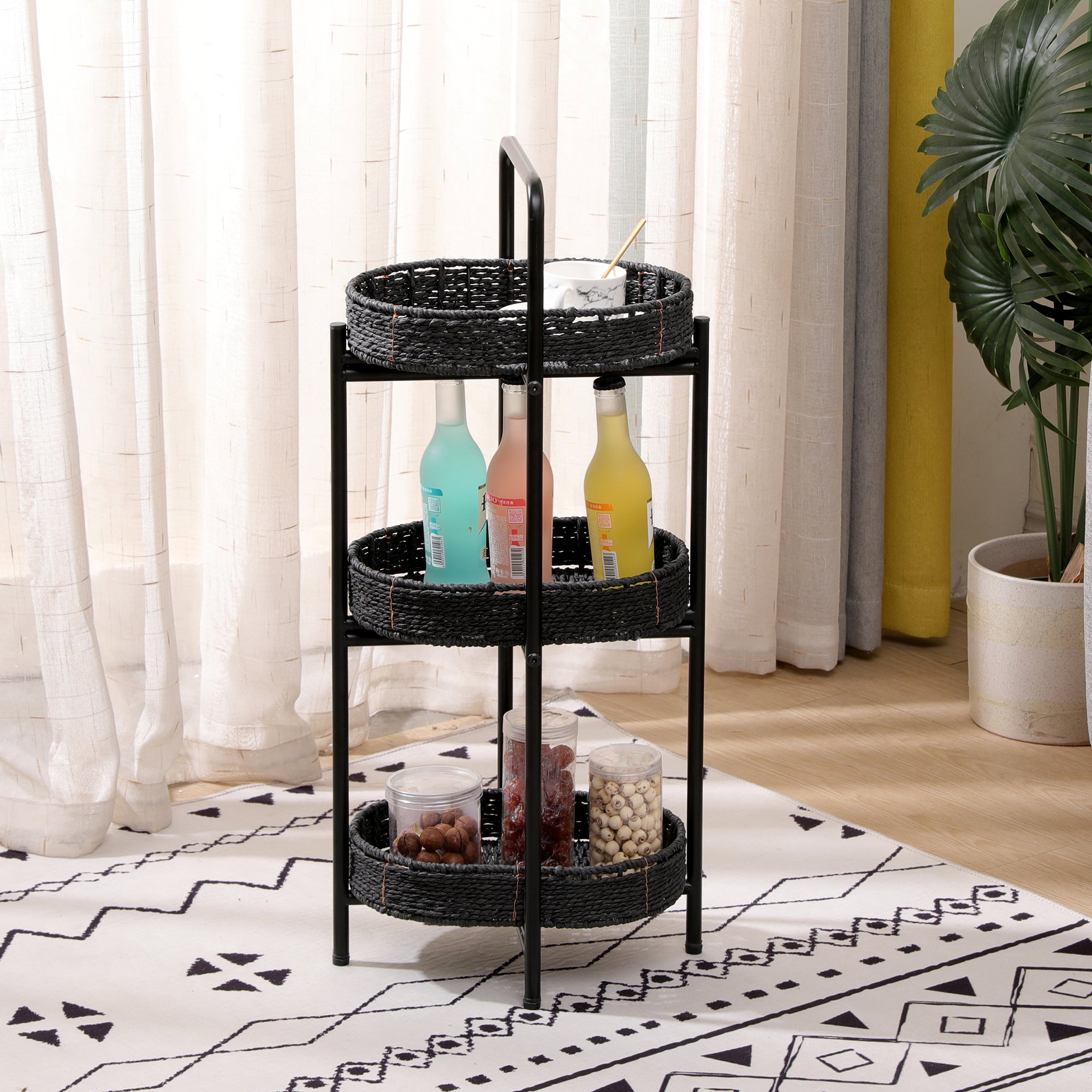 Small Handwoven Side Tables – 3-Tier Oval Organizer
