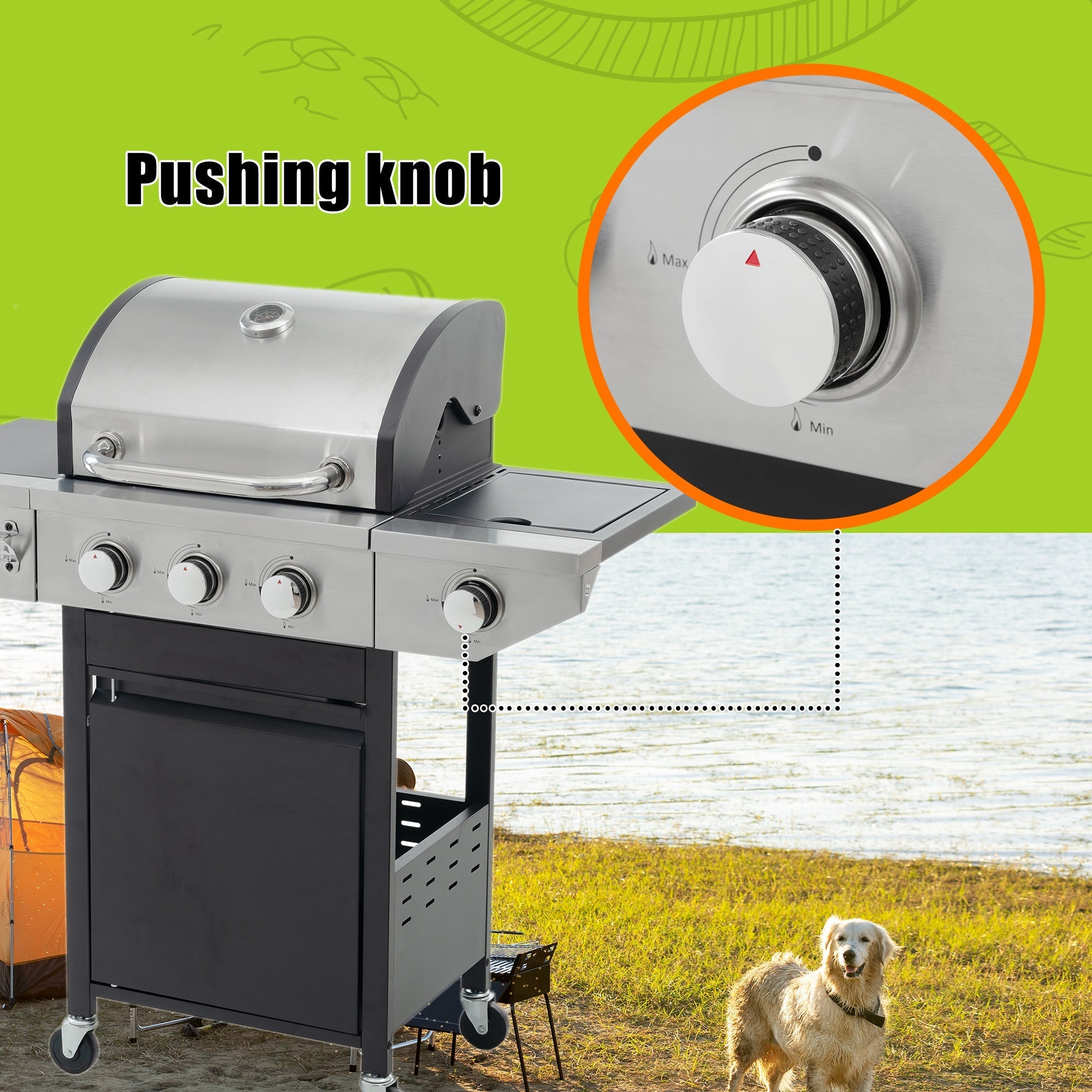 GigaTech 3 Burner Stainless Steel Propane Grill with Side Burner