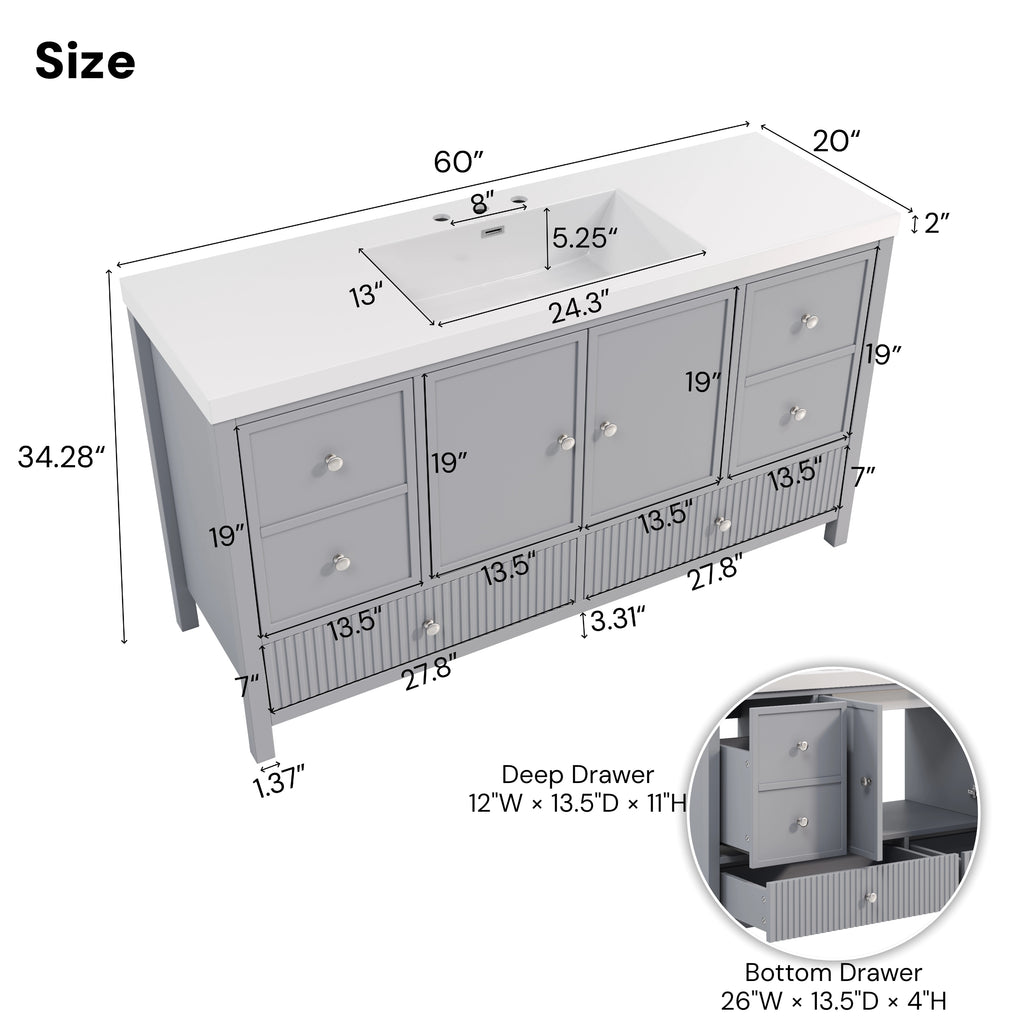 60" Bathroom Vanity with Separate Sink