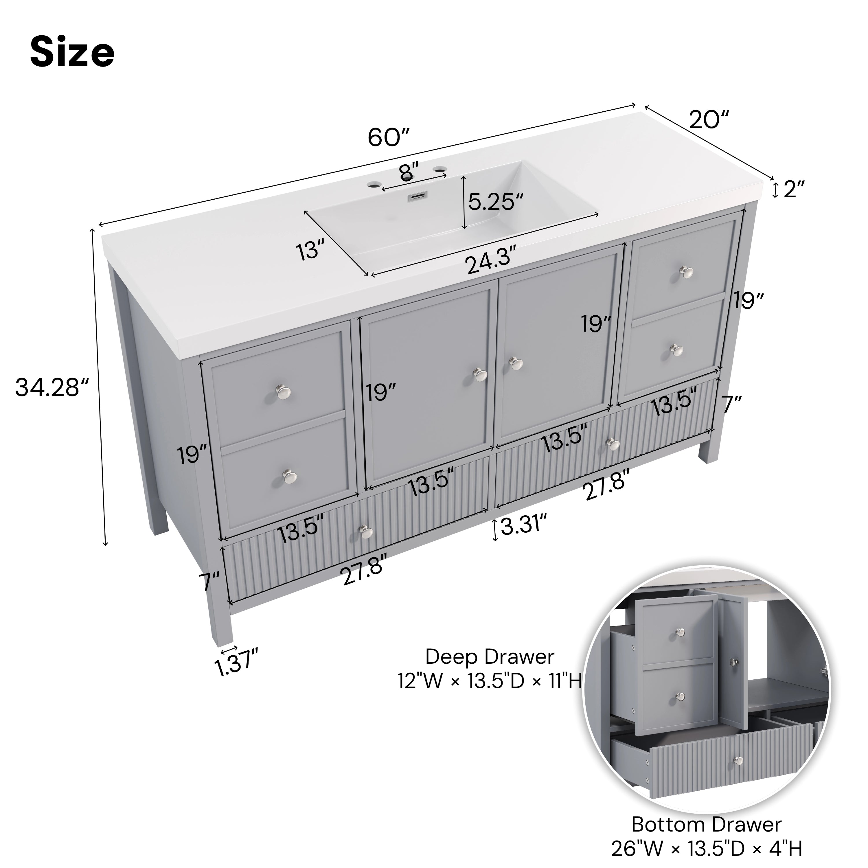 60" Bathroom Vanity with Separate Sink
