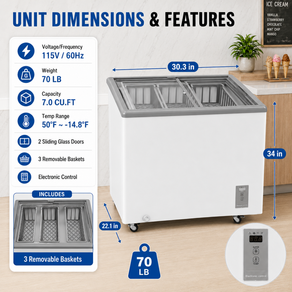 7.0 Cu.Ft Commercial Display Chest Freezer