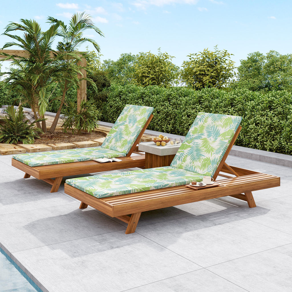 Lounge Chaise Set - Premium Acacia Wood with Cushions