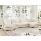 Slipcovered U Shape Sectional Wide and Deep Seat Sofa Couch