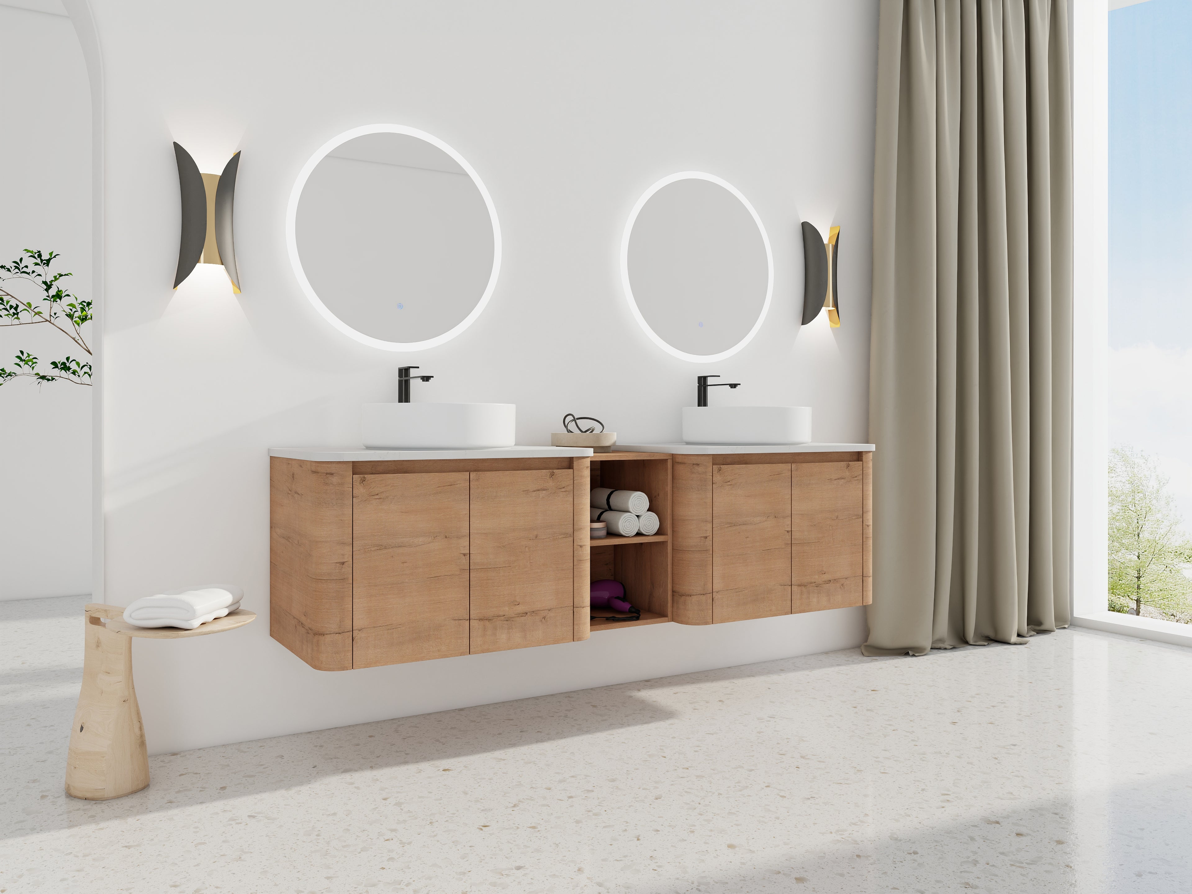 72'' Wall-Mounted Bathroom Vanity With Ceramic Art Sink