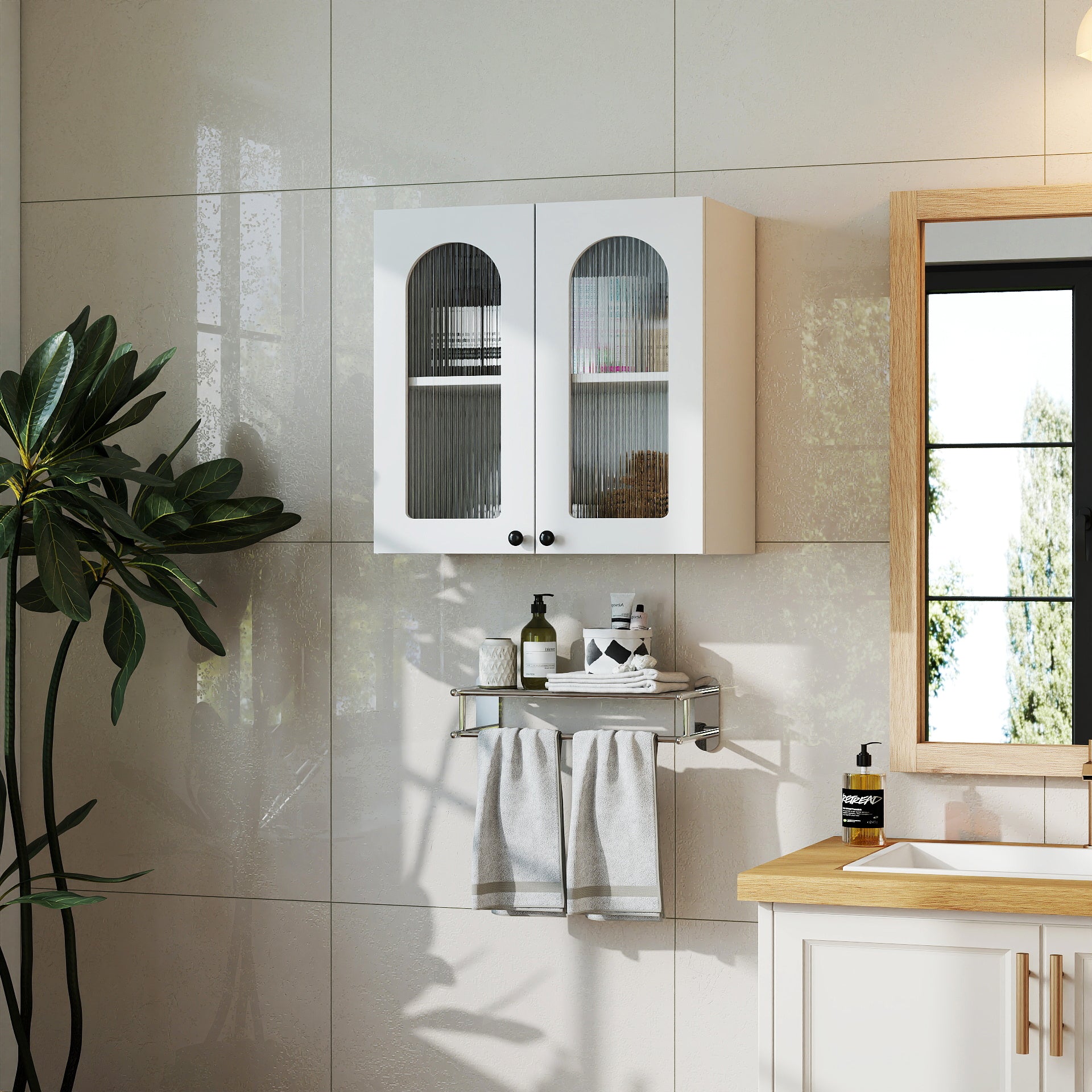 Wall Cabinet with Arched Glass Doors