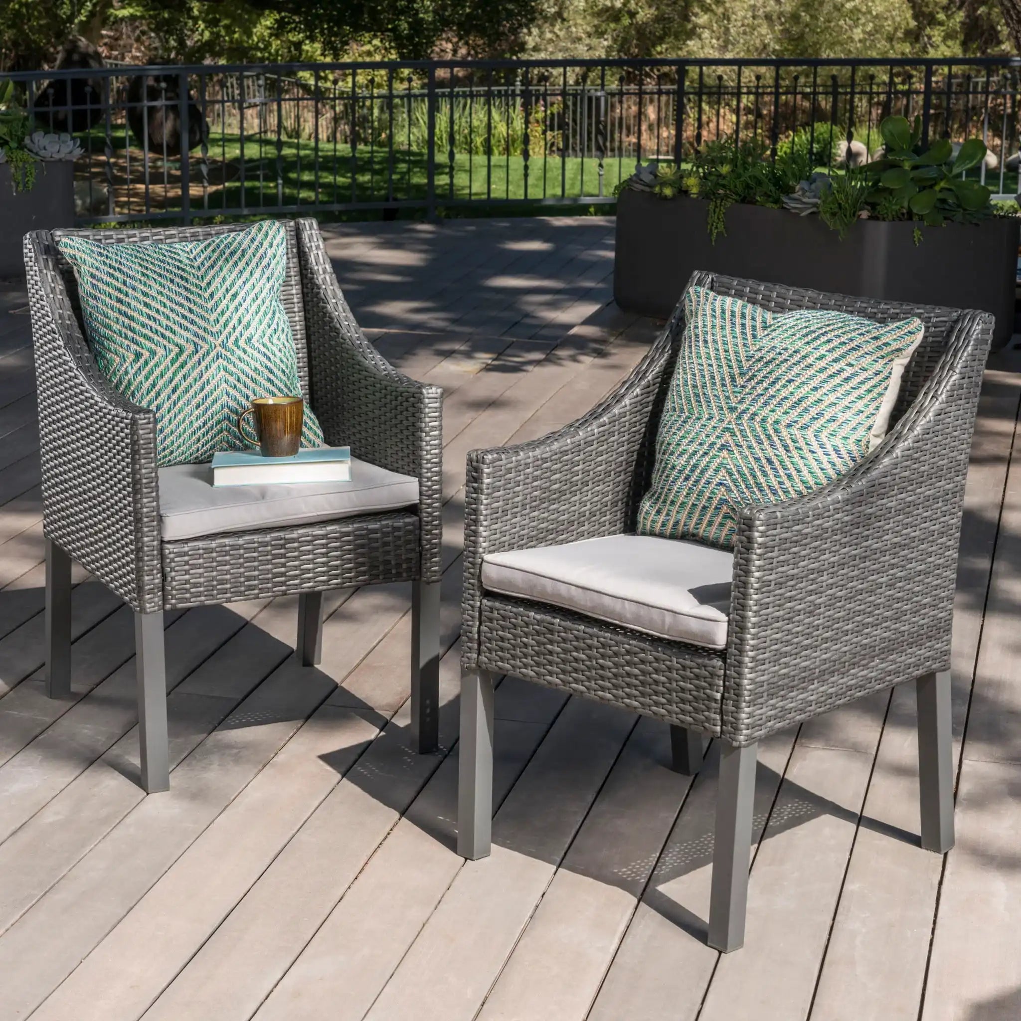Outdoor Rattan Dining Chair With Straight Legs and Sloped Arms (Set of 2)