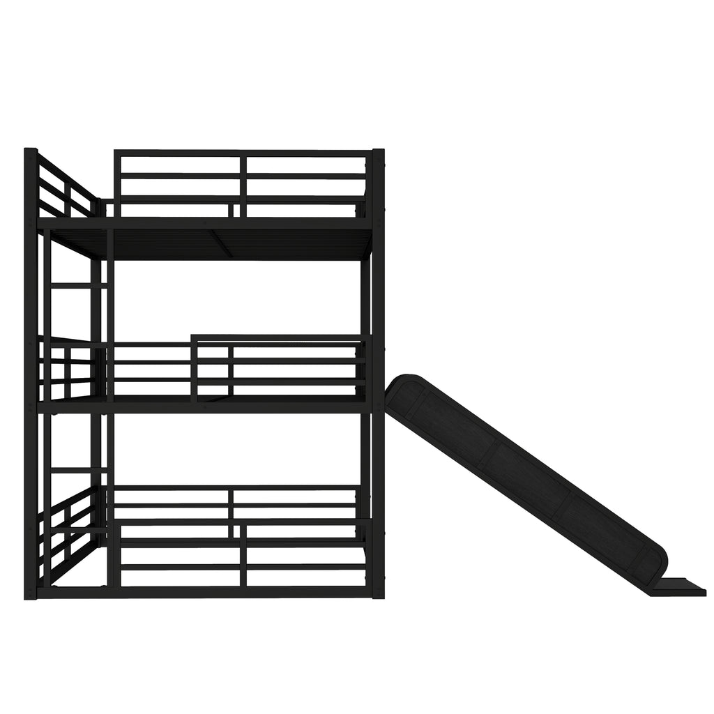 Queen Over Queen Over Queen Bunk Bed with Slide