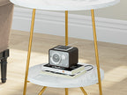 18.7” Round Faux Marble End Table, 2-Tier Round