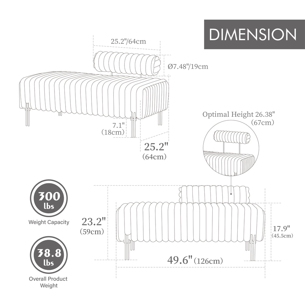 49.6" Wide Upholstered Mini Loveseat with Metal Legs