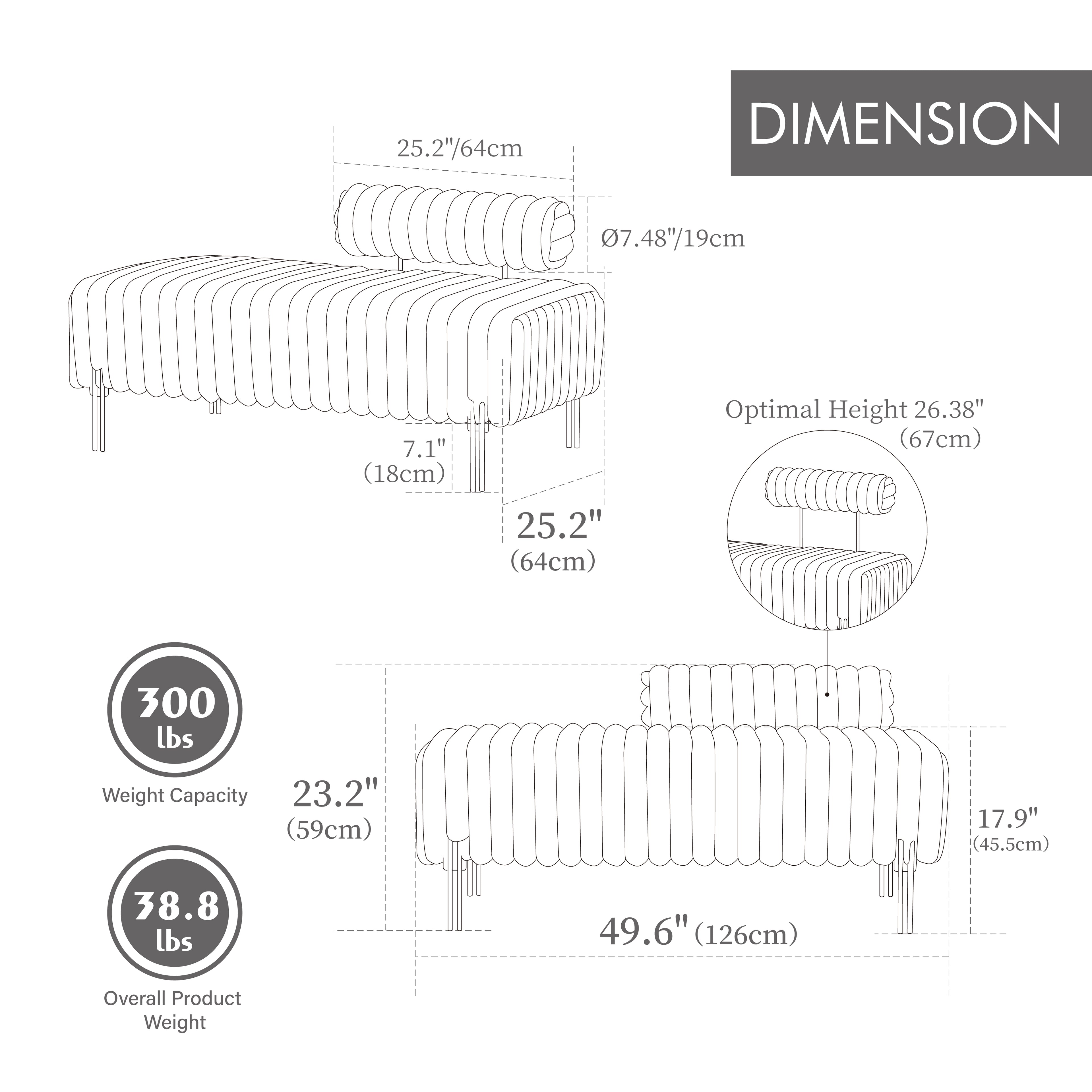 49.6" Wide Upholstered Mini Loveseat with Metal Legs