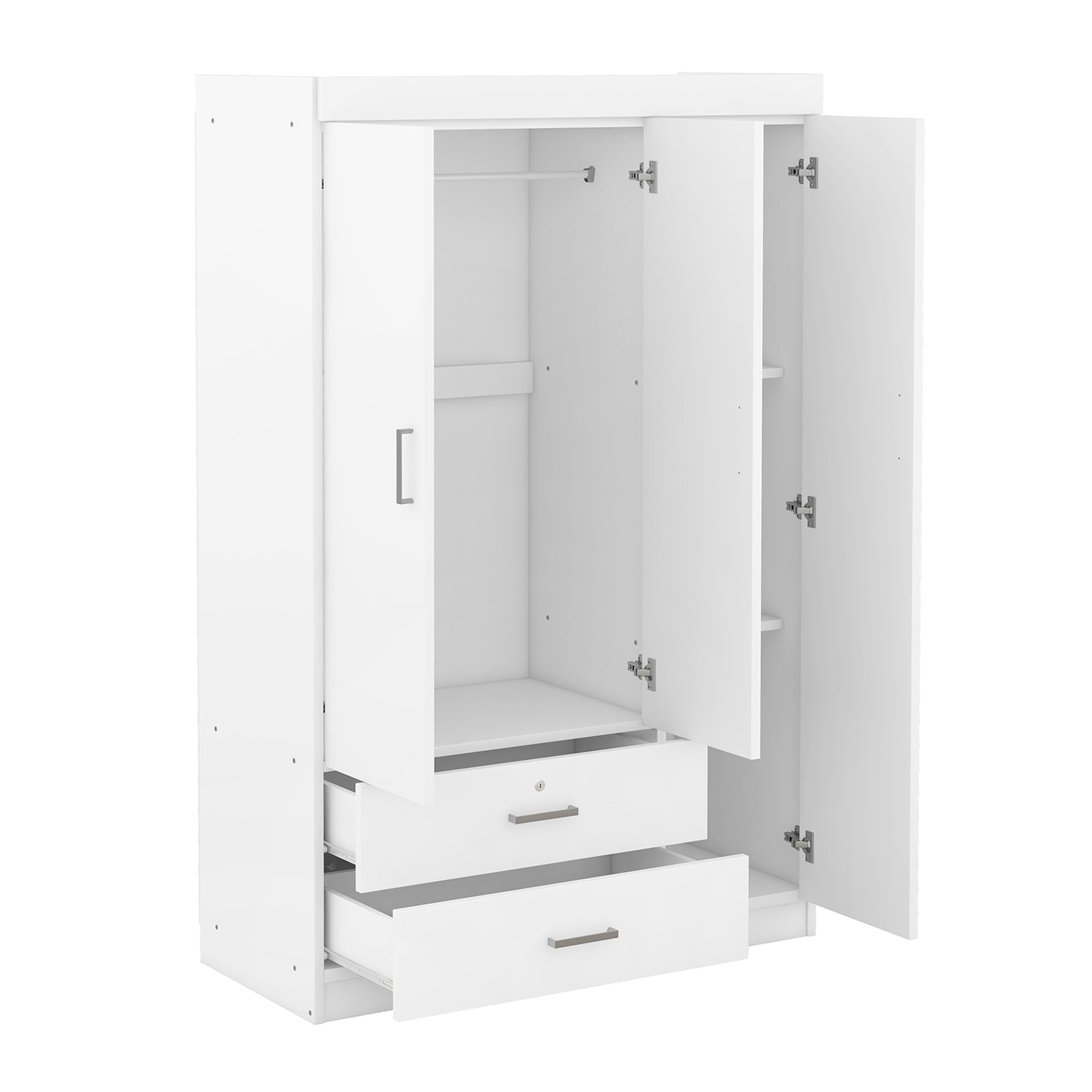 3-Door Mirror Wardrobe with Shelves