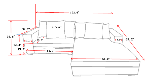 Luxe Oversized Two-Piece Right Facing Sectional, 102-Inch L Shape, Dark Gray Corduroy