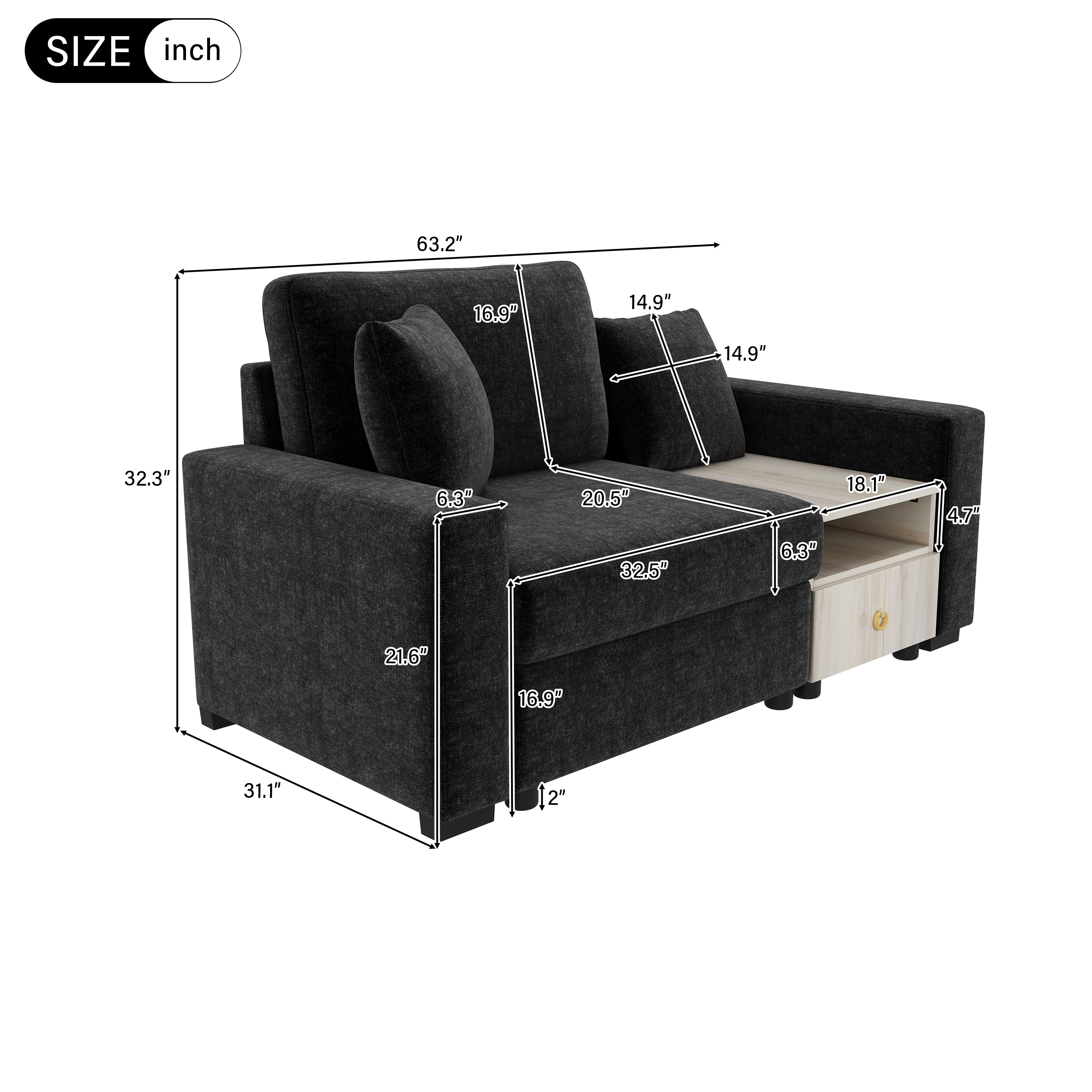 Modern Sofa Couch with Storage Armrest