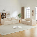 Minimalist 3+2 Seater Corduroy Sofa Set with Curved Lines