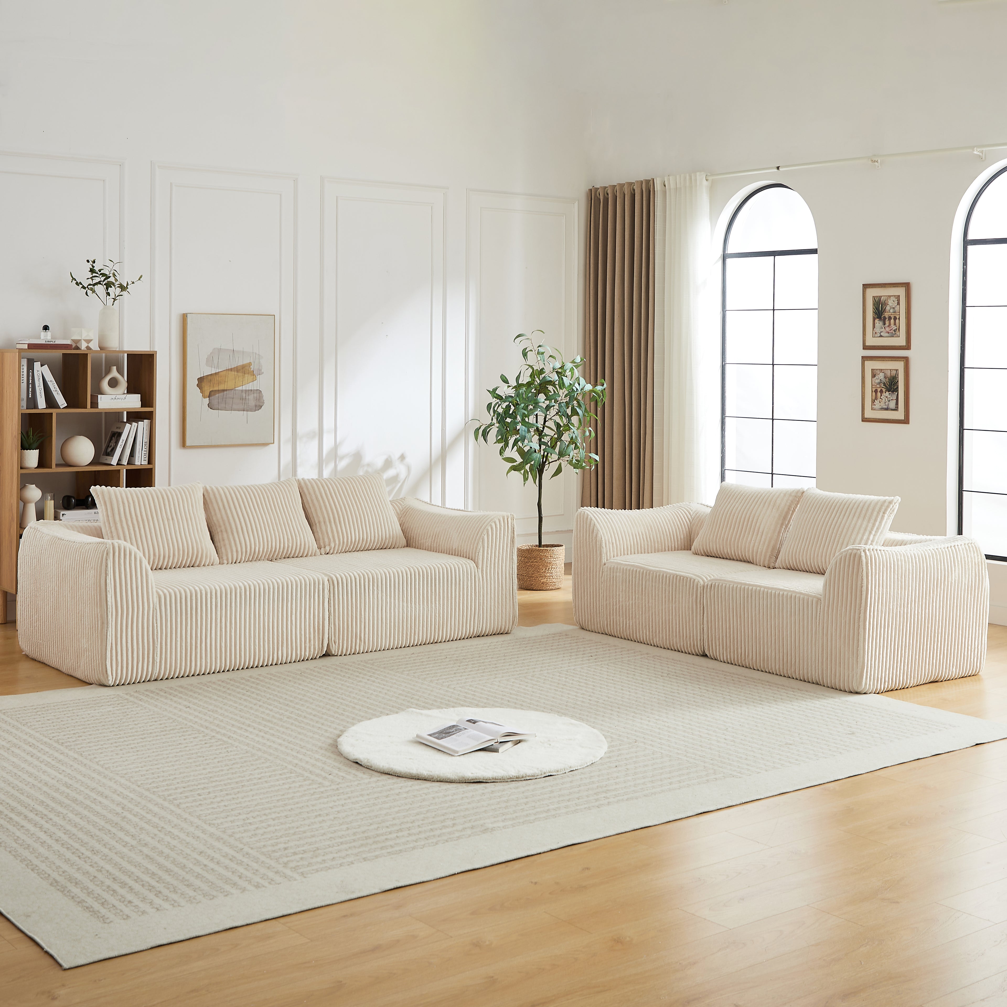 Minimalist 3+2 Seater Corduroy Sofa Set with Curved Lines