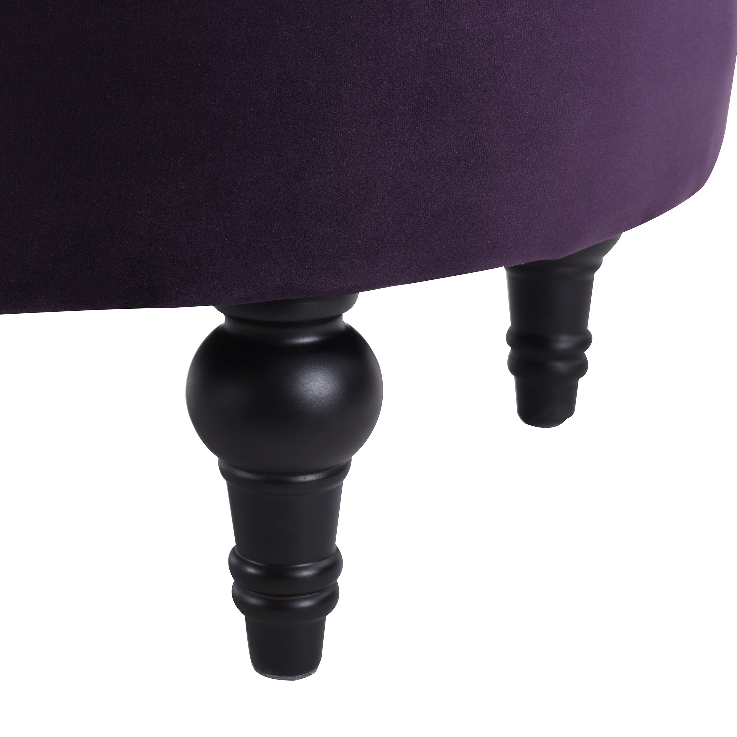 Dawn Tufted Round Ottoman in Purple Velvet with Nailhead Accents