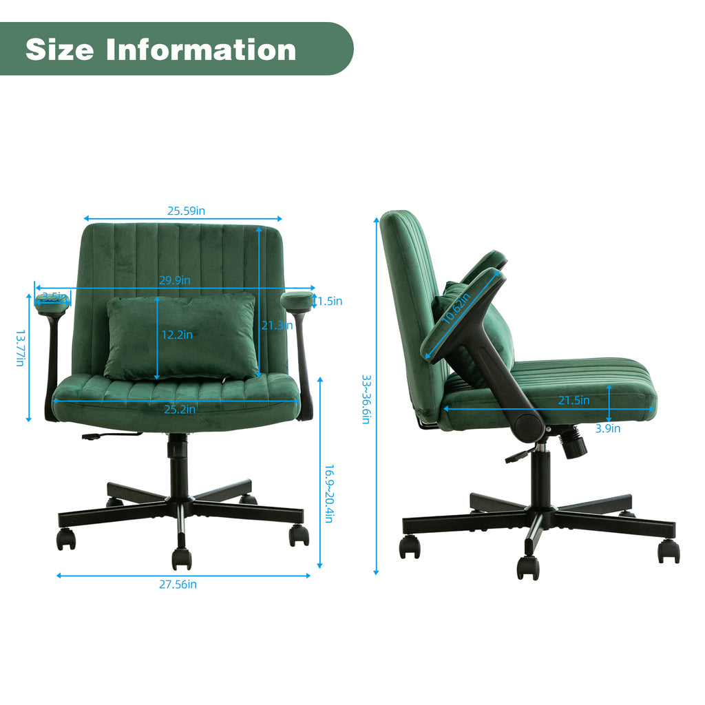 Green Velvet Criss Cross Armrest Office Chair