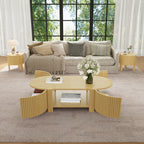 Oval Fluted Coffee Table with Storage for Living Room