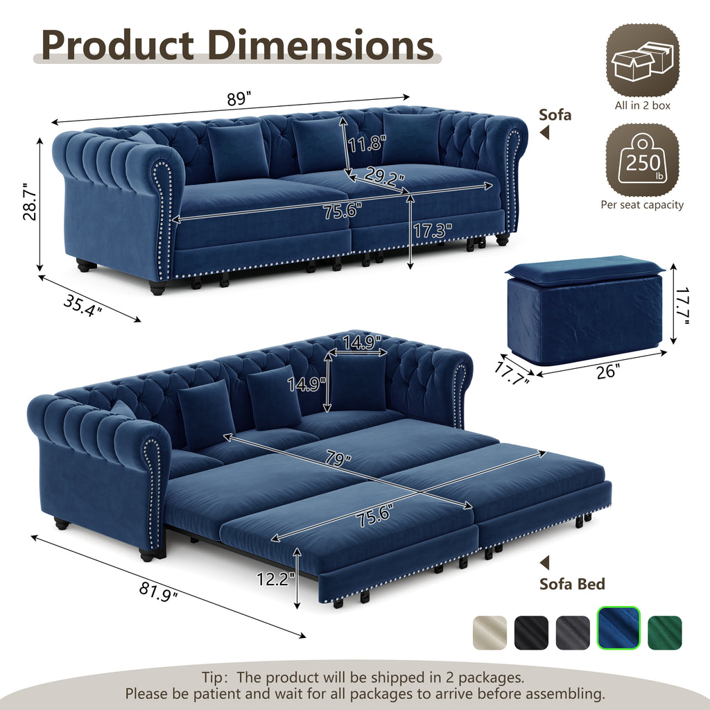 Chesterfield 3-in-1 Pull-Out Sofa Bed