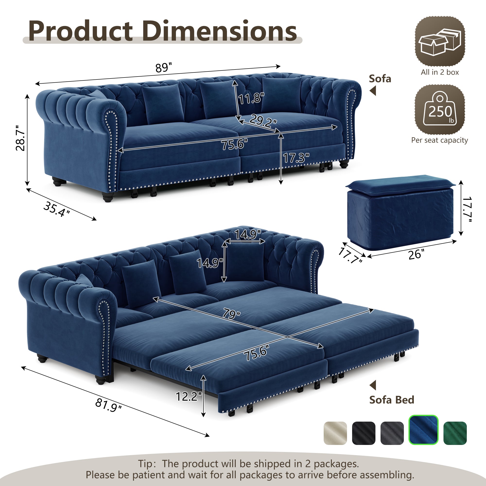 Chesterfield 3-in-1 Pull-Out Sofa Bed