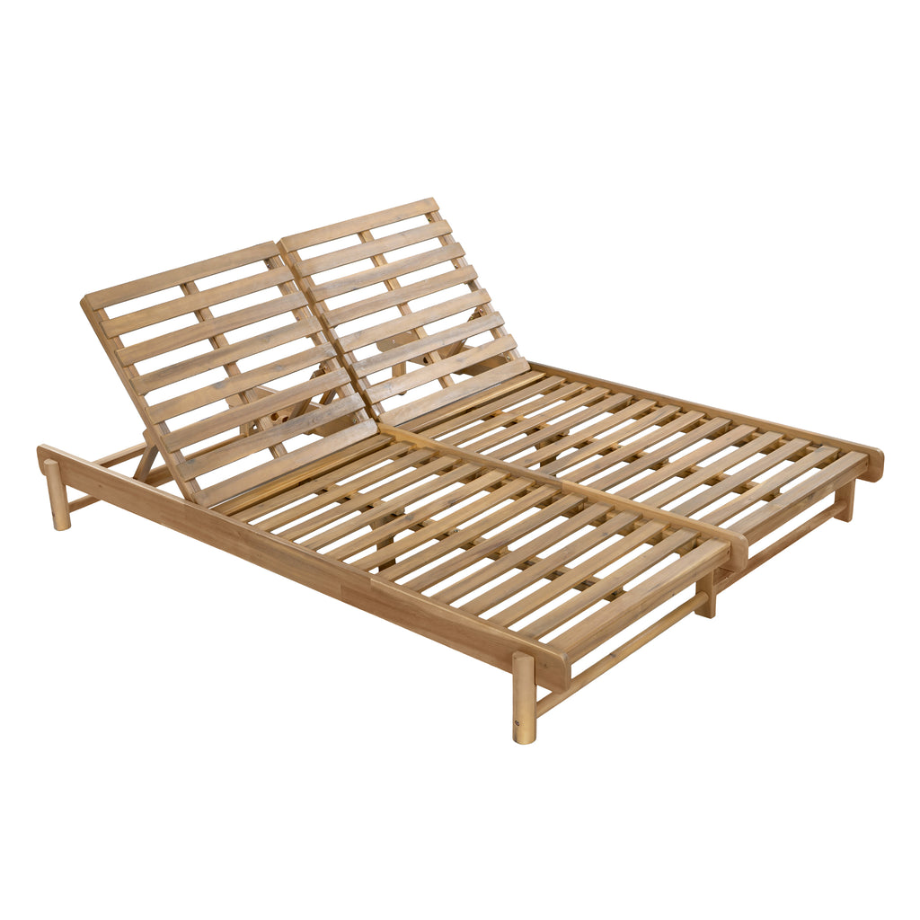 Light Teak Acacia Wood Double Chaise Lounger Set