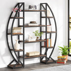 55" Triple Wide Oval Industrial Rustic Bookcase