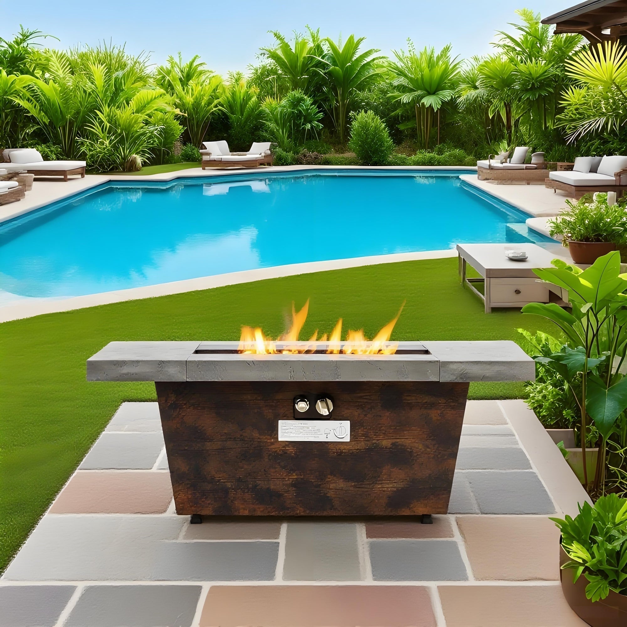 42 Inch Gas Fire Pit Table with Cement Texture Finish