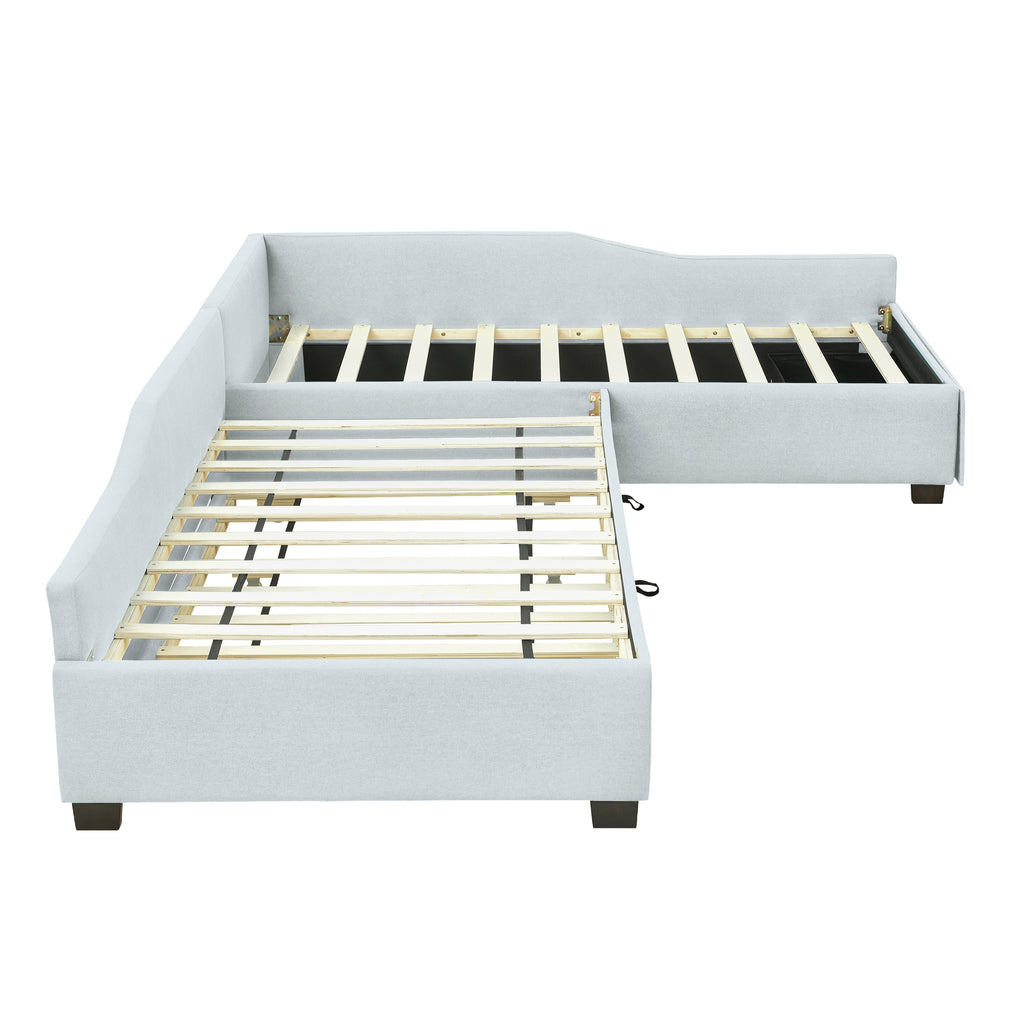 Upholstered Double Twin Size Daybed with Trundle and Drawer