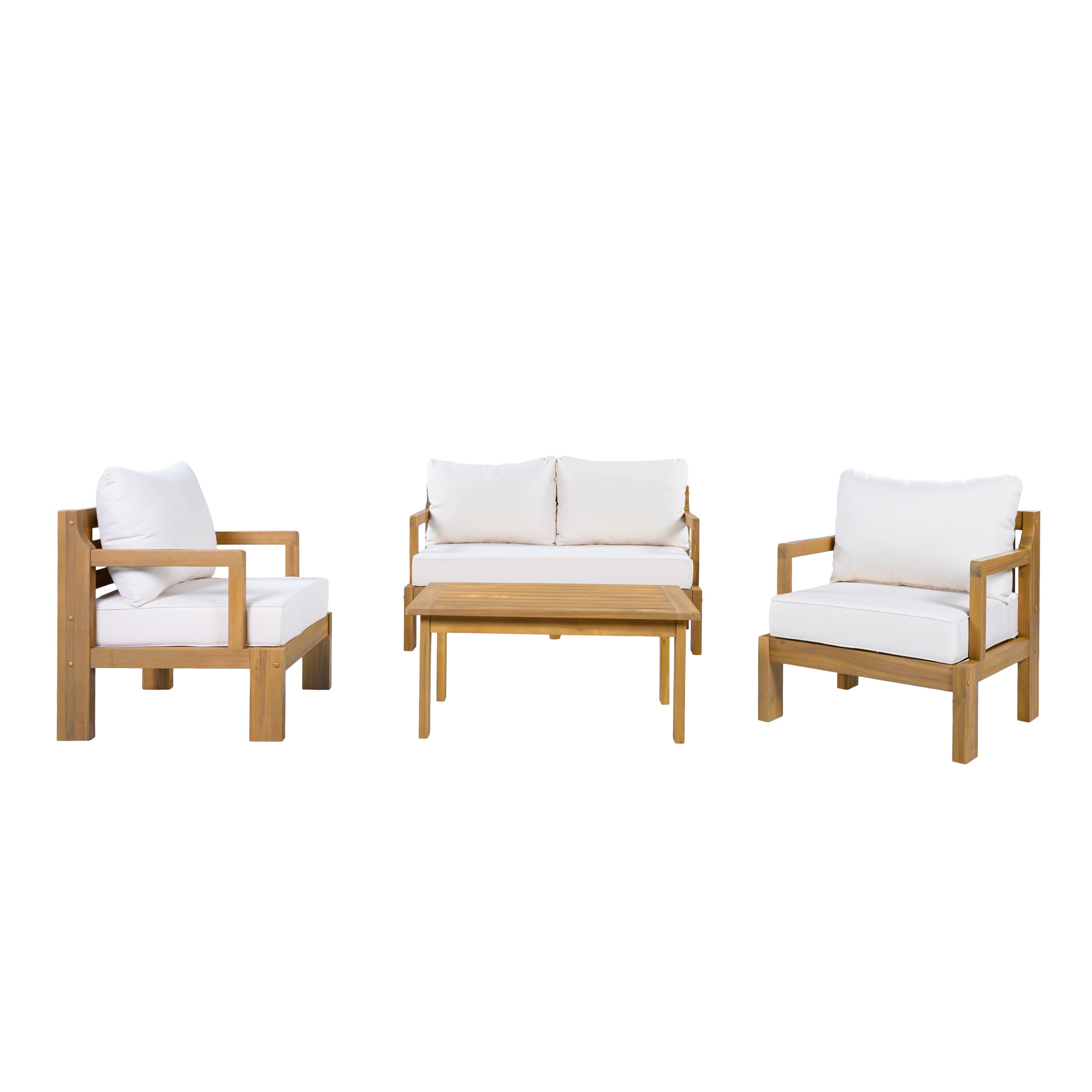 Outdoor 4-Seater Acacia Wood Patio Chat Set, Beige+Natural