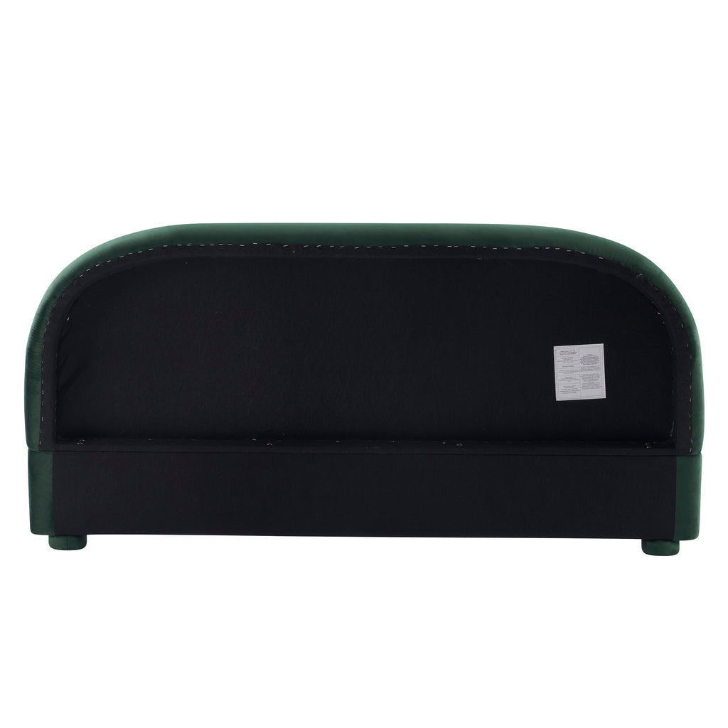 Dark Green Velvet Queen Bed with Curved Headboard