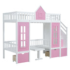 Twin-Over-Twin Bunk Bed with Changeable Table - Pink