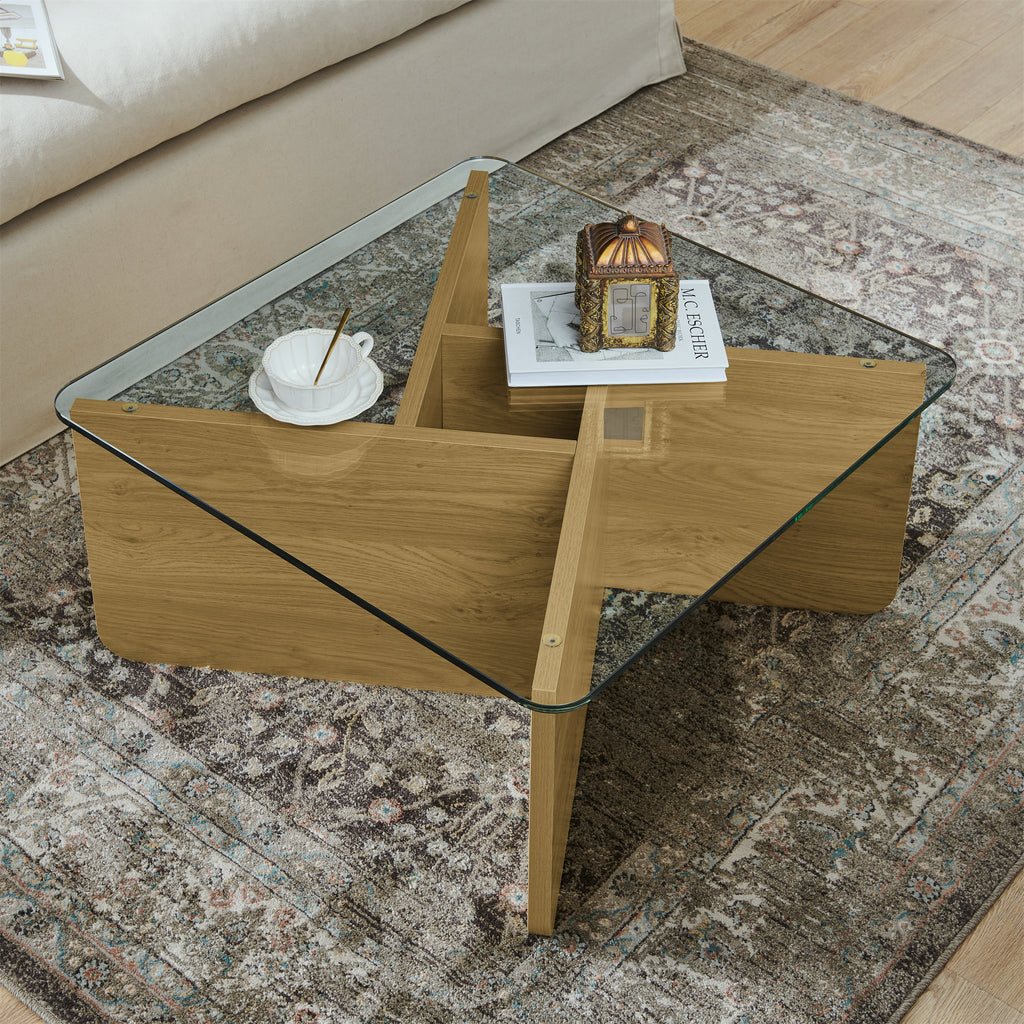 31.5 Inch Mid-Century Modern Glass Coffee Table