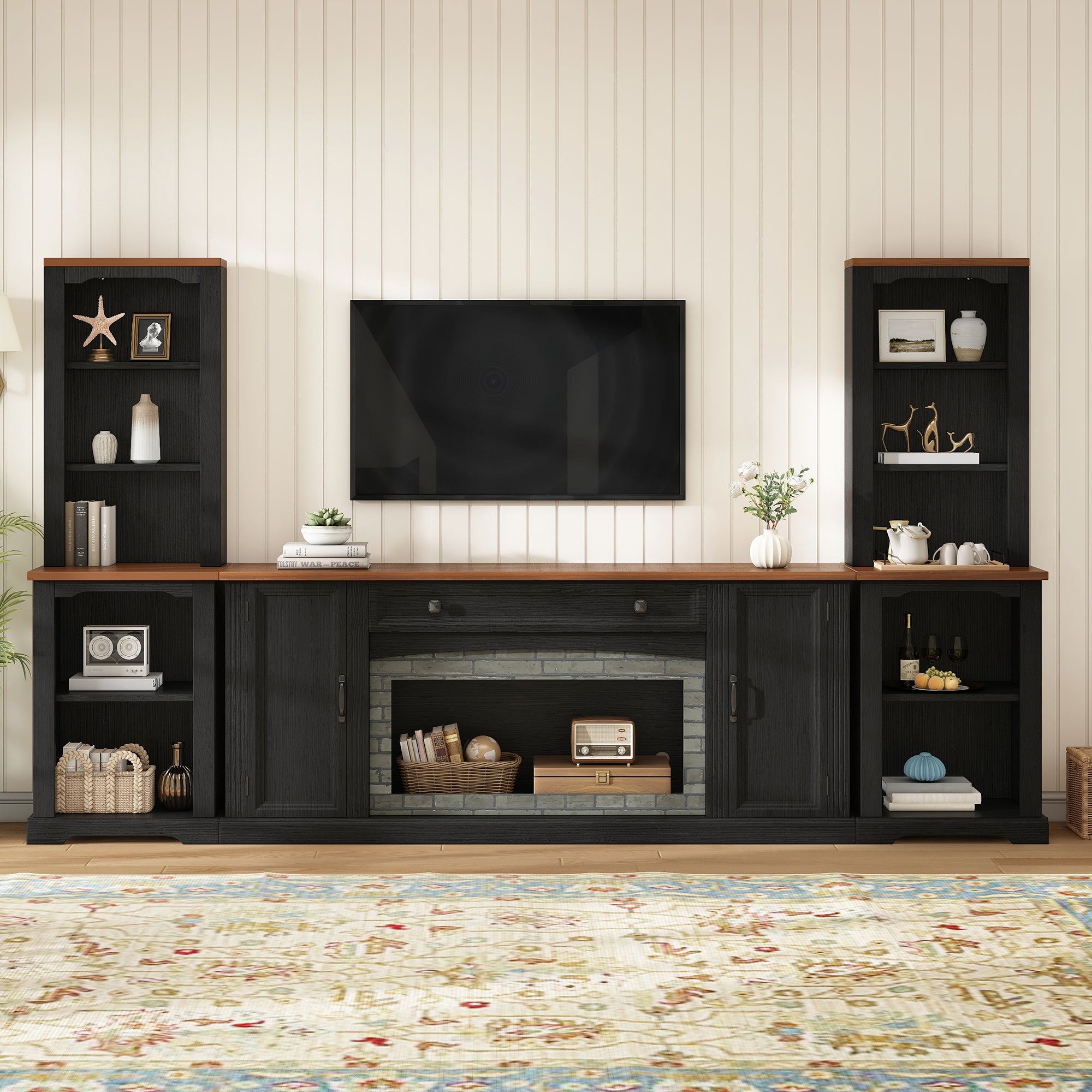 3-Piece TV Stand Set with Curved Side Cabinets