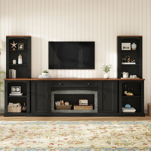 3-Piece TV Stand Set with Curved Side Cabinets