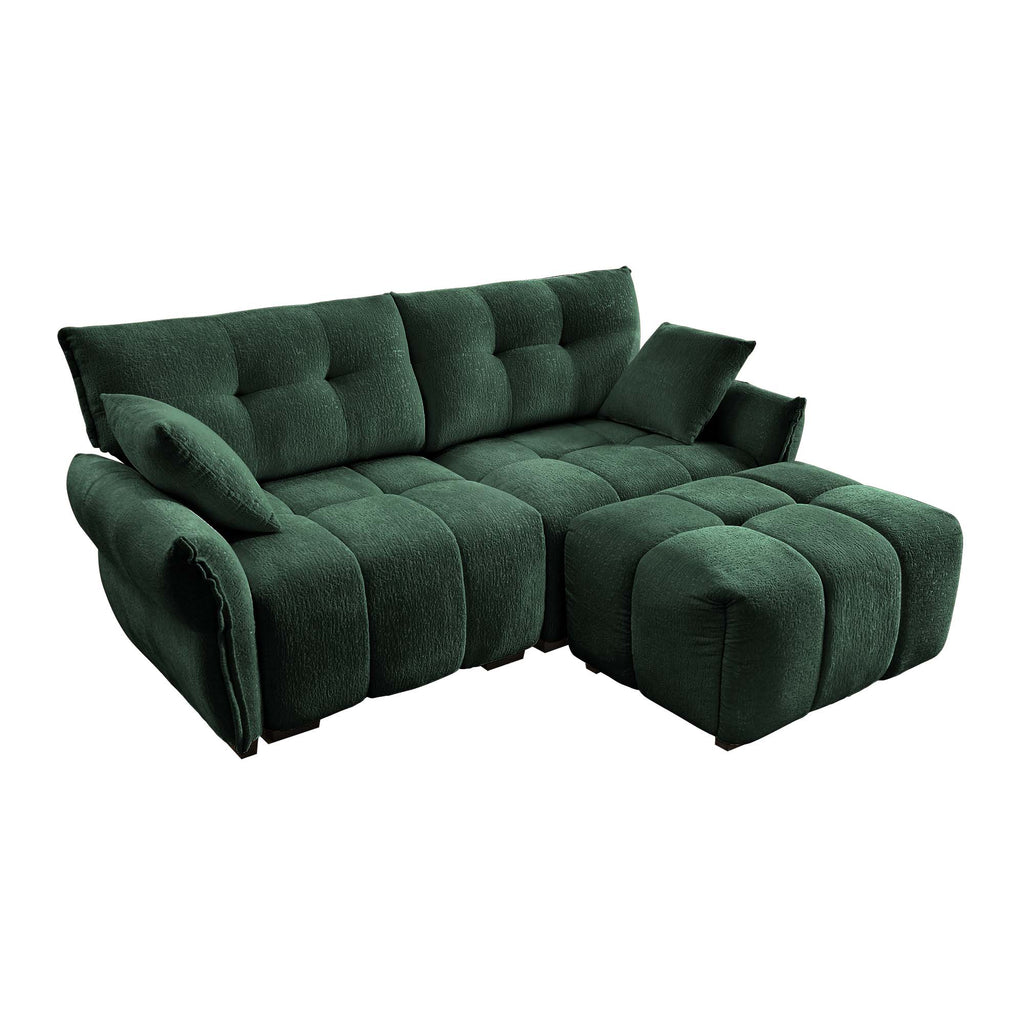 Modern Chenille Fabric 2-Seater Sofa With Ottoman
